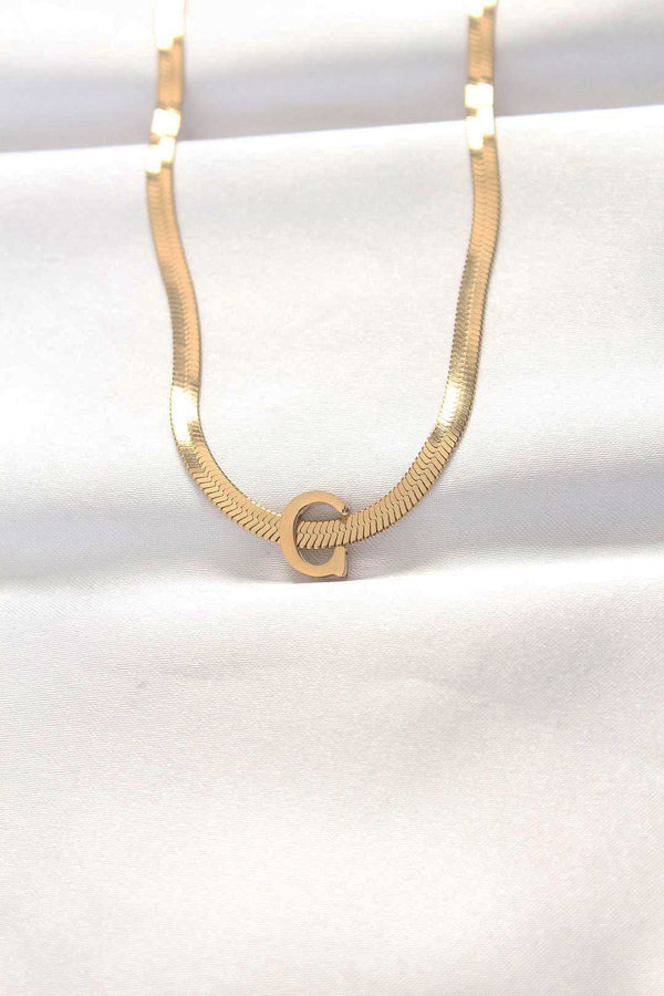 316L Çelik C Harfli Gold Renk İtalyan Zincirli Kolye