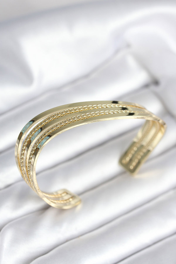 Eğik Şerit Model Gold Renk Pirinç Kadın Bileklik
