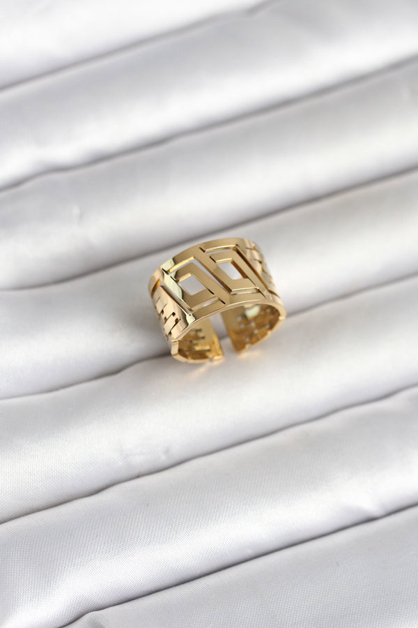 316L Çelik Gold Renk Geometrik Model Kadın Yüzük