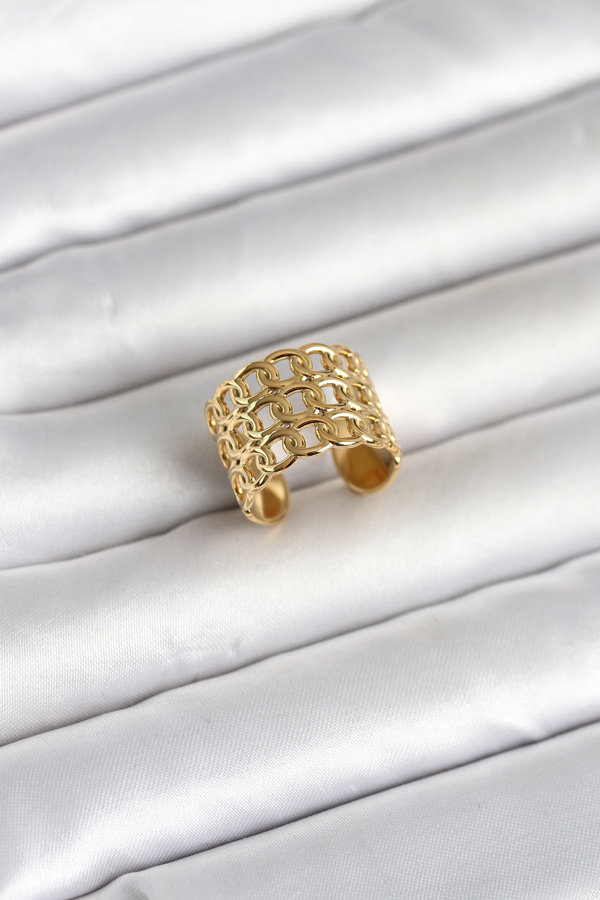 316L Çelik Gold Renk Zincir Model Kadın Yüzük