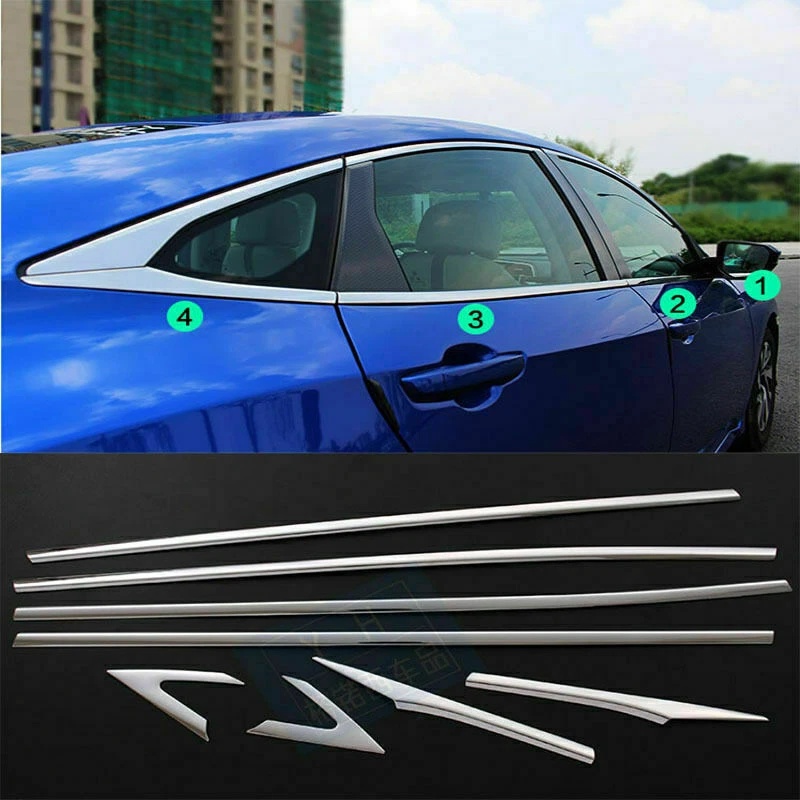 Honda Civic FC5 2016-2021 Uyumlu Paslanmaz Krom Alt Cam Çıtası 8 Parça
